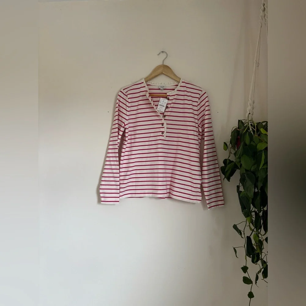 J Crew Striped Ruffle-Collar Henley